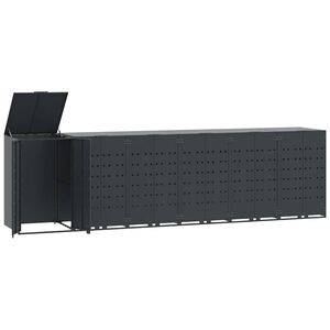 vidaXL Copribidone con Ruote 6 Bidoni Antracite 414x79x117cm Acciaio
