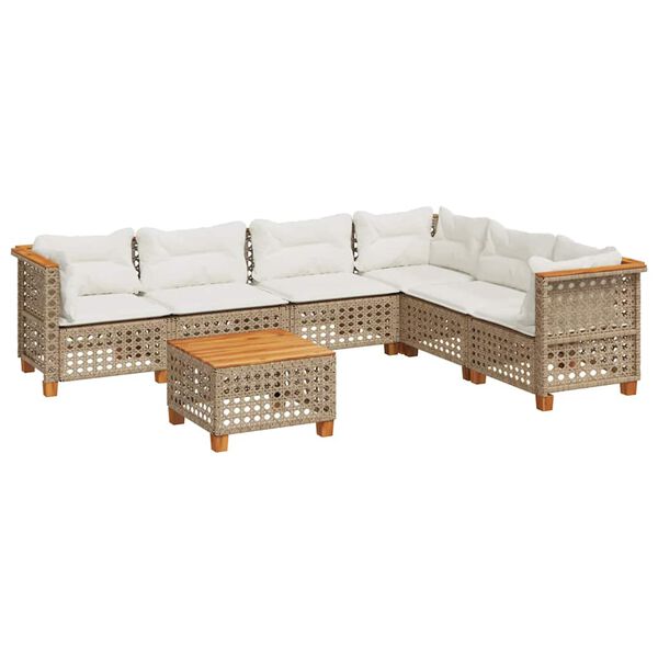 vidaXL Set Divani da Giardino 7 pz con Cuscini Beige in Polyrattan