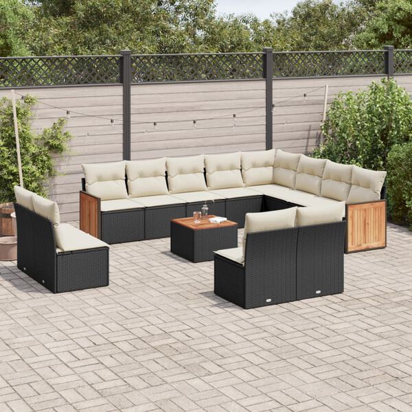 vidaXL Set Divani da Giardino 13pz con Cuscini Nero in Polyrattan
