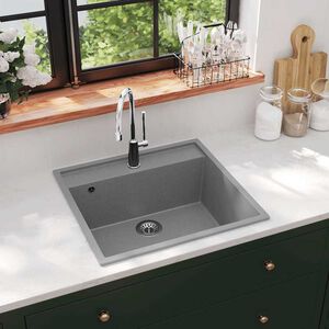 vidaXL Lavello da Cucina con Foro Troppopieno Grigio in Granito
