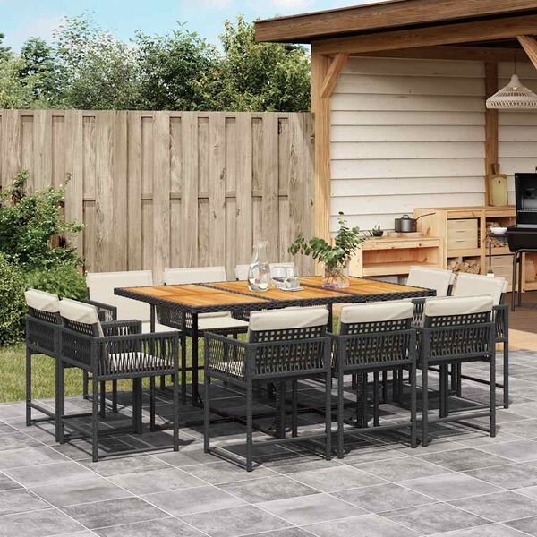 vidaXL Set da Pranzo da Giardino 11 pz con Cuscini in Polyrattan Nero