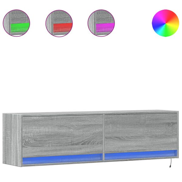 vidaXL Mobile TV a Parete con Luci LED Grigio Sonoma 140x31x38 cm