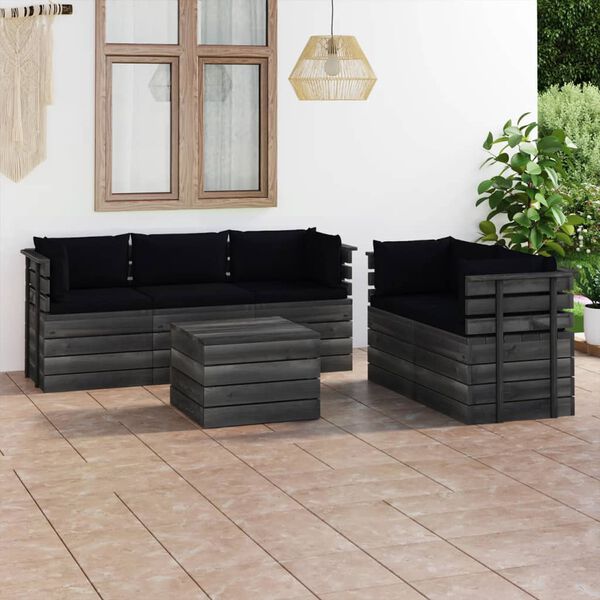 vidaXL Set Divani da Giardino su Pallet 6 pz con Cuscini Massello Pino