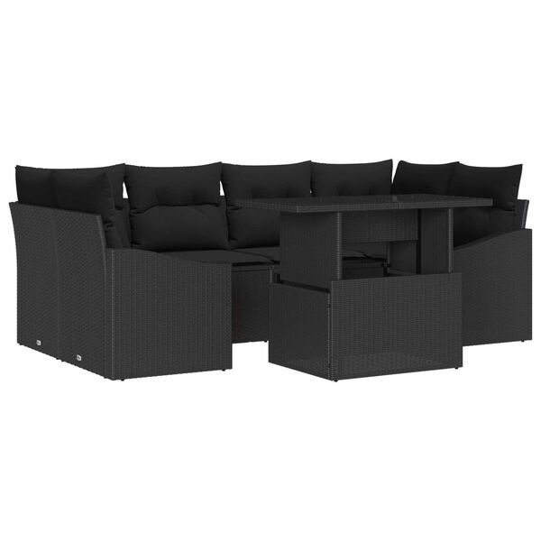 vidaXL Set Divano da Giardino con archiviazione 7 pcs Nero Poly Rattan