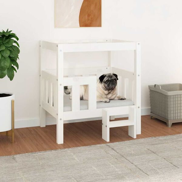 vidaXL Cuccia per Cani Bianco 65,5x50,5x70 cm in Legno Massello di Pino