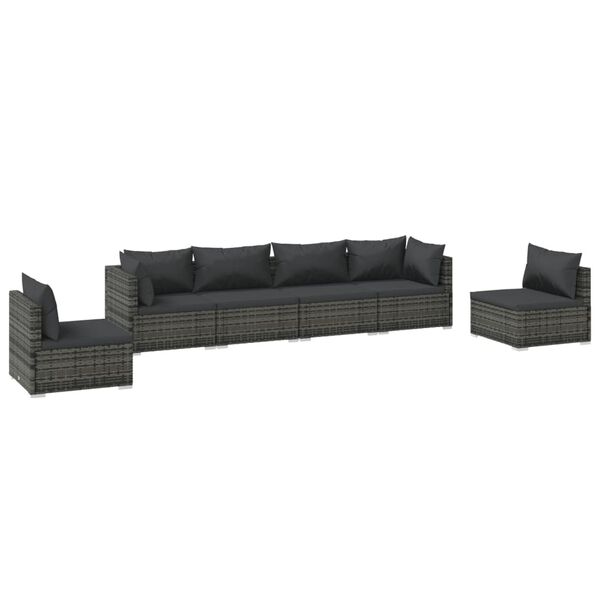 vidaXL Set Divani da Giardino 6 pz con Cuscini in Polyrattan Grigio