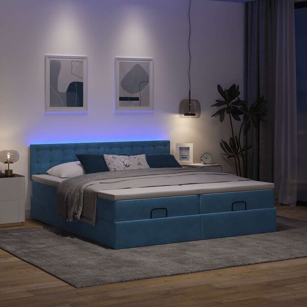 vidaXL Pouf Letto con Materassi e LED Blu Scuro 200x200cm Velluto