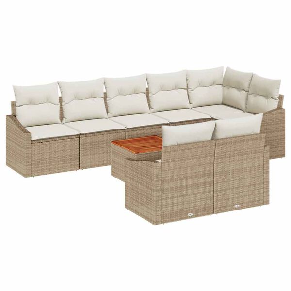 vidaXL Set Divano da Giardino con cuscino 9 pcs Beige polyrattan