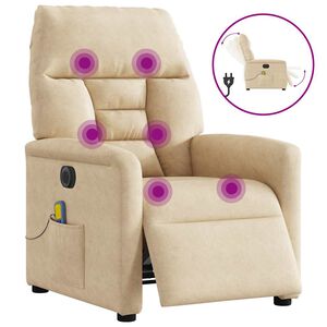 vidaXL Poltrona Reclinabile Massaggiante Elettrica Crema Microfibra
