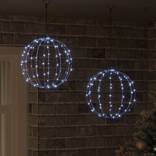 vidaXL Palla 2 pcs Bianco freddo 31,5 x 31,5 x 32 cm Metallo