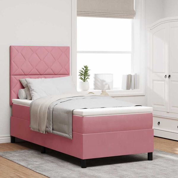 vidaXL Letto a molle con materasso Rosa 90 x 190 cm Velluto