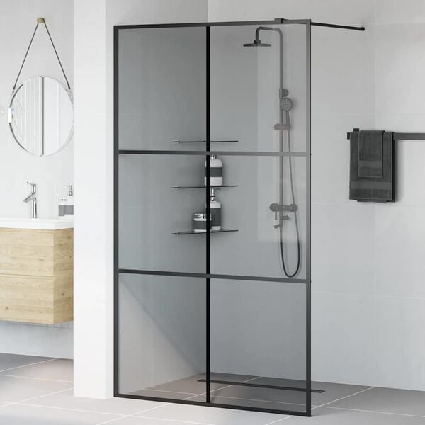 vidaXL Parete Doccia Walk-in Nero 115 x 195 cm vetro temperato