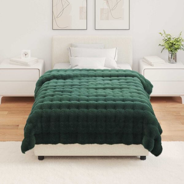 vidaXL Coperta in Pelliccia di Coniglio Finta Verde Scuro 130 x 150 cm