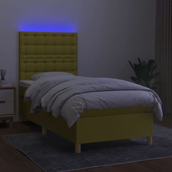 vidaXL Letto a Molle con Materasso e LED Verde 90x200 cm in Tessuto