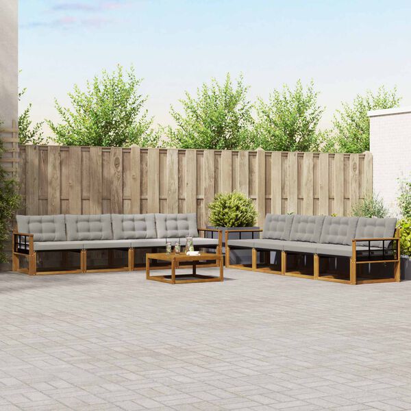 vidaXL Set di divani da esterno 9 pcs Grigio Naturale e Chiaro