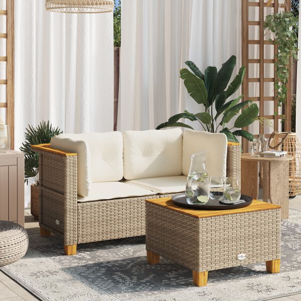 vidaXL Divani Angolari da Giardino con Cuscini 2pz Polyrattan Beige