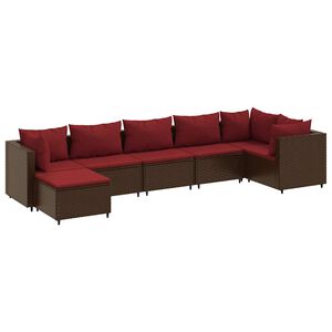 vidaXL Set Divani da Giardino 7 pz con Cuscini in Polyrattan Marrone
