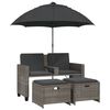 vidaXL Divano Giardino 2Posti Ombrellone e Sgabelli Grigio Polyrattan
