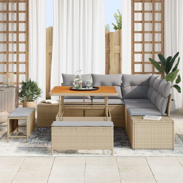 vidaXL Set Divano da Giardino con cuscino 8 pcs Beige Poly Rattan