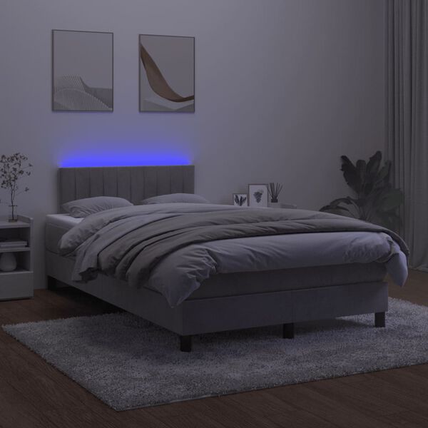 vidaXL Letto a Molle con Materasso e LED Grigio Chiaro 120x200 cm Velluto