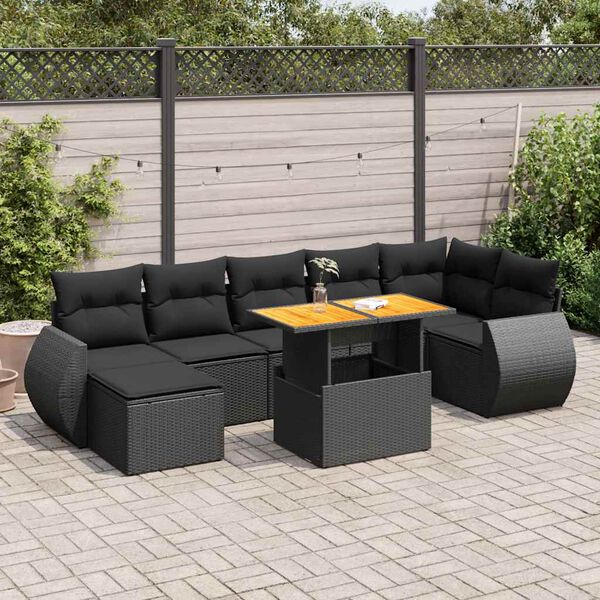 vidaXL Set Divani da Giardino con Cuscini 8 pz Nero in Polyrattan