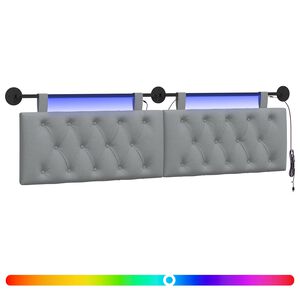 vidaXL Testiera sospesa Con luce LED Grigio Chiaro Tessuto