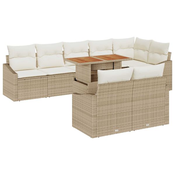 vidaXL Set Divano da Giardino 9 pcs Beige Poly Rattan