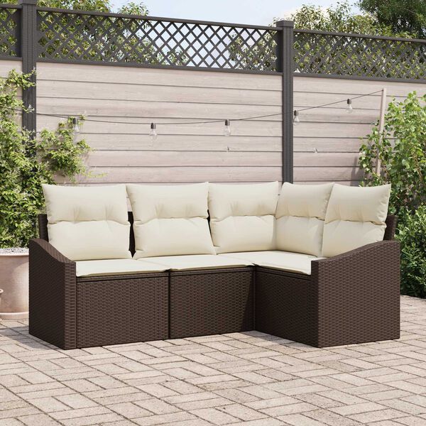 vidaXL Set Divano da Giardino 4 pcs Marrone e bianco polyrattan