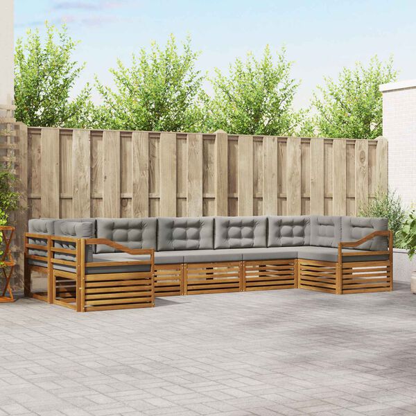 vidaXL Set divani con cuscino 7 pcs Grigio Naturale e Chiaro