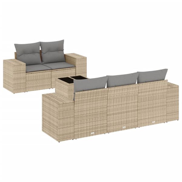 vidaXL Set Divano da Giardino 6 pz con Cuscini Beige in Polyrattan