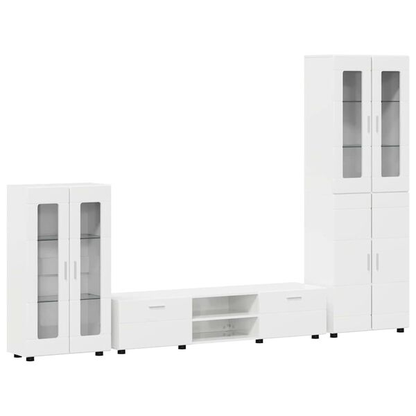 vidaXL Set mobile TV con cassetto Bianco Lucido Legno multistrato