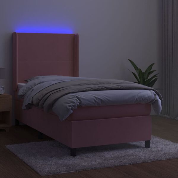 vidaXL Letto a Molle con Materasso e LED Rosa 80x200 cm in Velluto