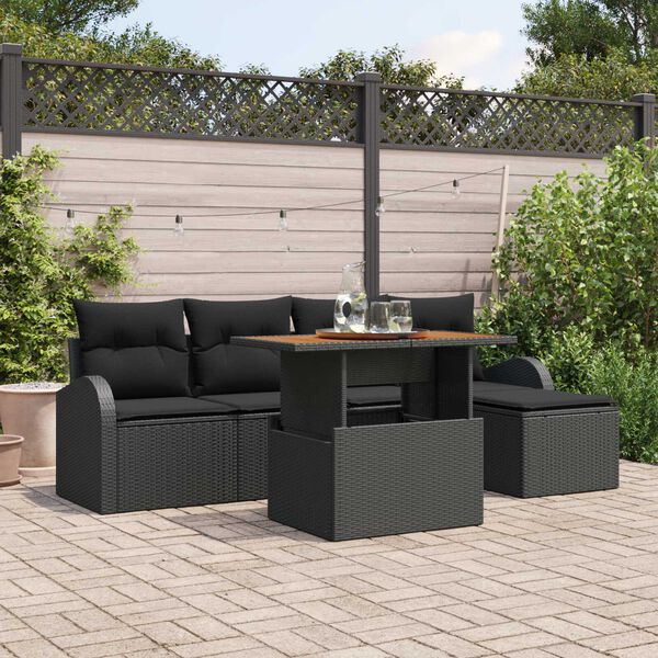 vidaXL Set Divano da Giardino con archiviazione 6 pcs Nero Poly Rattan