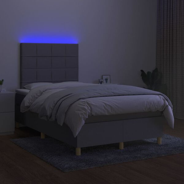 vidaXL Letto a Molle Materasso e LED Grigio Chiaro 120x200 cm Tessuto