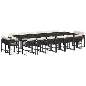 vidaXL Set da Pranzo da Giardino 17 pz con Cuscini Nero in Polyrattan