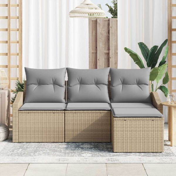 vidaXL Set di divani 4 pcs Beige e Grigio Chiaro polyrattan
