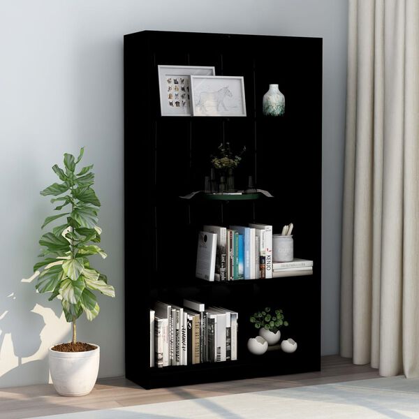 vidaXL Libreria 4 Ripiani Nero Lucido 80x24x142 cm Legno Multistrato