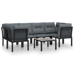 vidaXL Set Salotto da Giardino 7 pz Nero e Grigio in Polyrattan