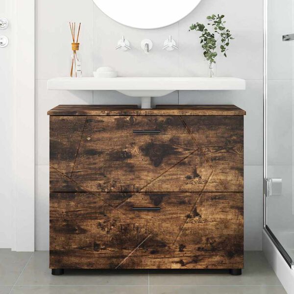 vidaXL Mobile da Bagno con cassetto Rovere fum&eacute; 76,5 x 35 x 64 cm