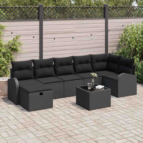 vidaXL Set Divano da Giardino con cuscino 8 pcs Nero Poly Rattan