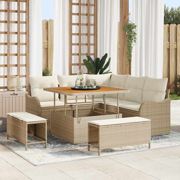 vidaXL Set Divano da Giardino con cuscino 8 pcs Beige e Crema