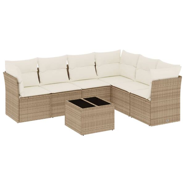 vidaXL Set Divani da Giardino 7 pz con Cuscini Beige in Polyrattan