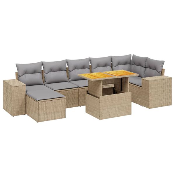 vidaXL Set Divano da Giardino 8 pz con Cuscini Beige in Polyrattan