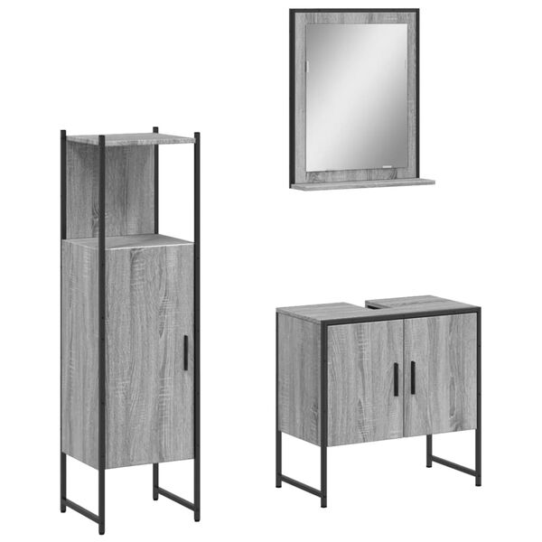 vidaXL Set Mobili da Bagno 3 pz Grigio Sonoma in Legno Multistrato