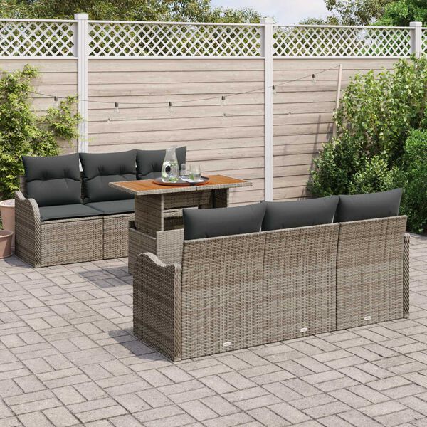 vidaXL Set Divano da Giardino 7 pcs Grigio Poly Rattan