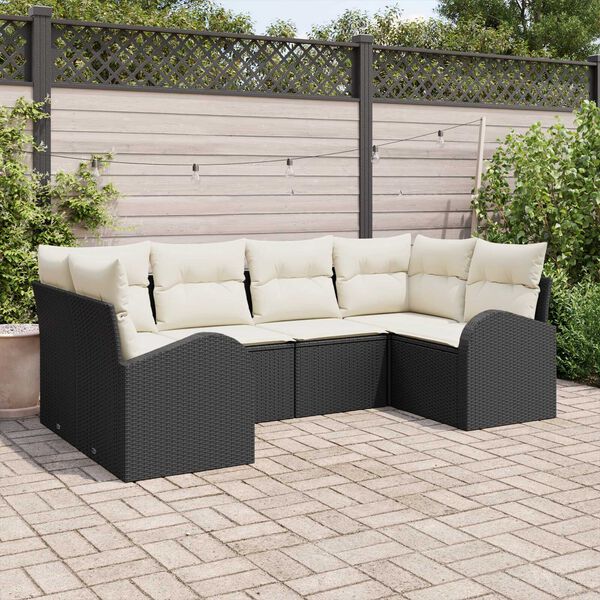 vidaXL Set Divano da Giardino 6 pcs Nero e Bianco polyrattan