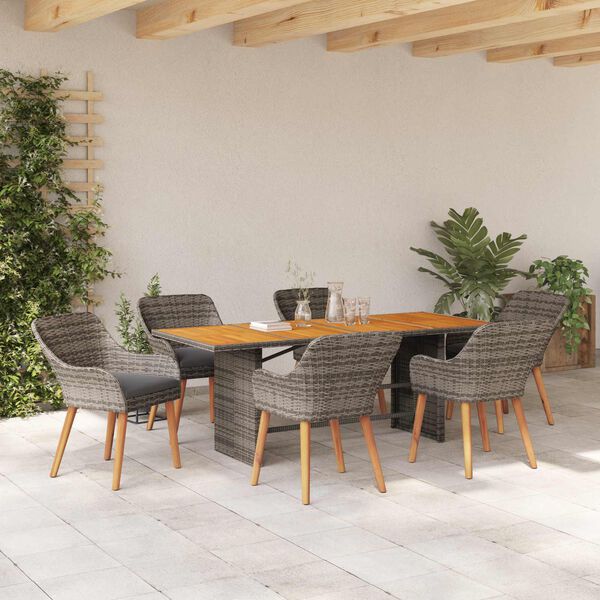 vidaXL Set da Pranzo per Giardino con cuscino 7 pcs Grigio polyrattan