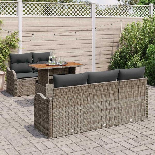 vidaXL Set Divano da Giardino con cuscino 6 pcs Grigio polyrattan