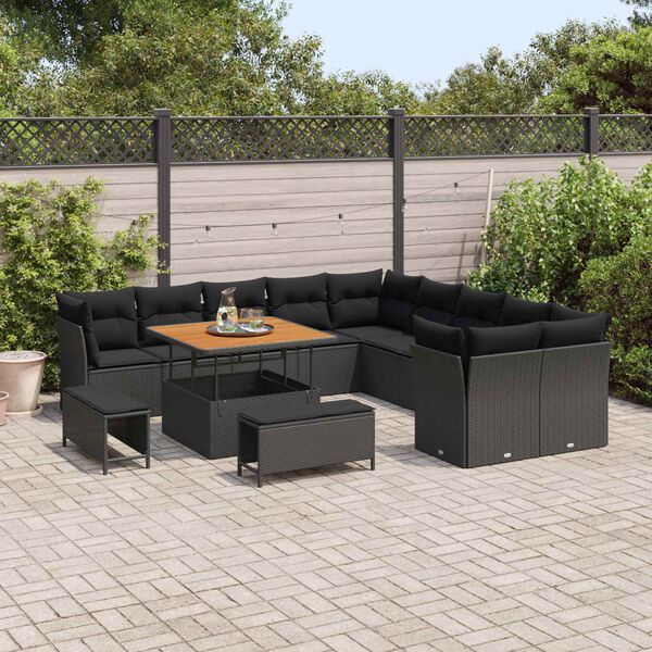 vidaXL Set Divano da Giardino con cuscino 13 pcs Nero polyrattan
