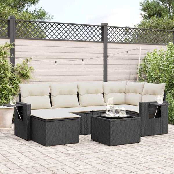 vidaXL Set Divani da Giardino con Cuscini 7pz Nero Polyrattan